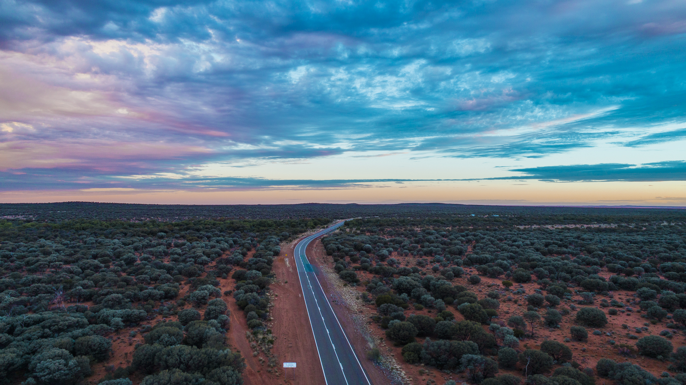 Drone Shot of the Sun setting on Goldfields Highway South Australia